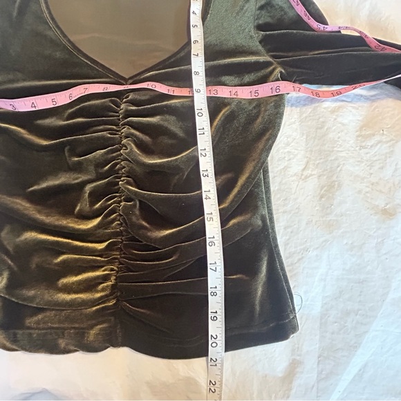 XOXO Vtg 90s Y2K Velvet Ruched Olive Green Top M Whimsigoth Witchy Fairy Grunge - Picture 9 of 9